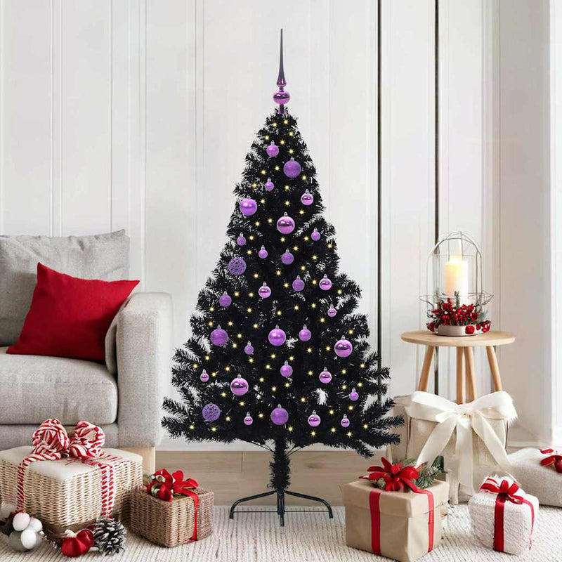 ギャラリービューアに画像をロードする, Vidaxl kunstmatig voorverlicht kerstboom met 150 led zwart 150 cm pvc