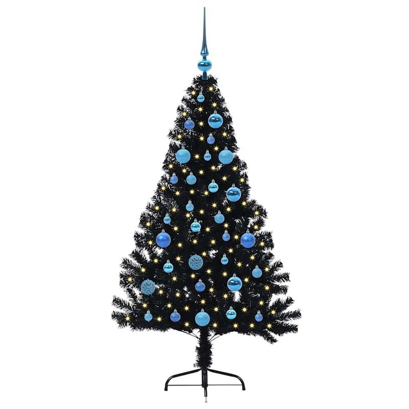 ギャラリービューアに画像をロードする, Vidaxl kunstmatig voorverlicht kerstboom met 150 led zwart 150 cm pvc