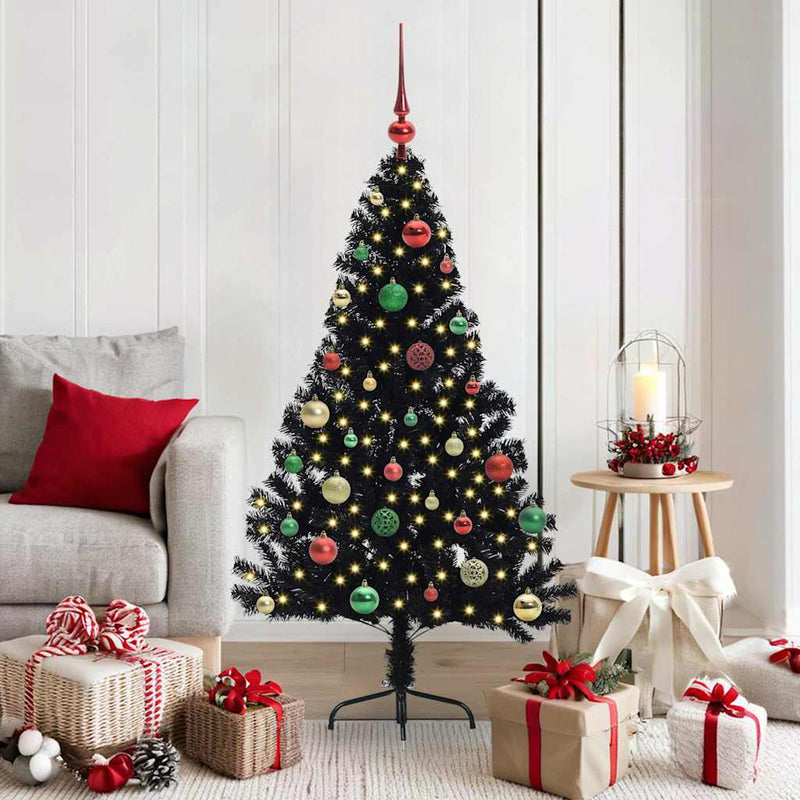 ギャラリービューアに画像をロードする, Vidaxl kunstmatig voorverlicht kerstboom met 150 led zwart 150 cm pvc
