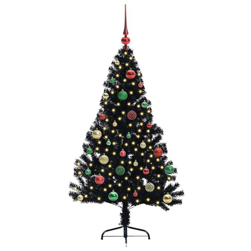 ギャラリービューアに画像をロードする, Vidaxl kunstmatig voorverlicht kerstboom met 150 led zwart 150 cm pvc