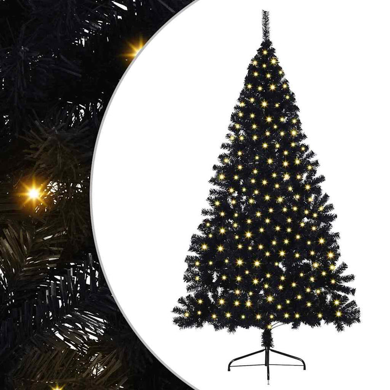 ギャラリービューアに画像をロードする, Vidaxl kunstmatig voorverlicht kerstboom met 300 led zwart 180 cm pvc