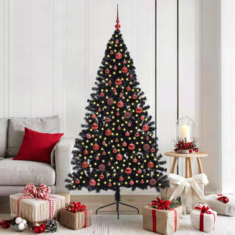 Afbeelding laden in galerijviewer, Vidaxl kunstmatig voorverlicht kerstboom met 300 led zwart 180 cm pvc