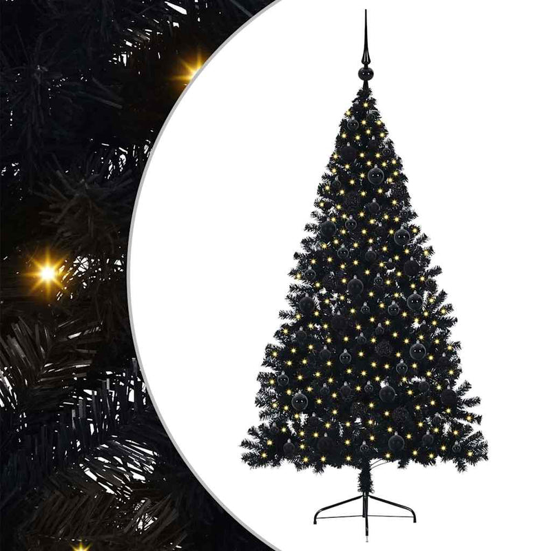 ギャラリービューアに画像をロードする, Vidaxl kunstmatig voorverlicht kerstboom met 300 led zwart 180 cm pvc
