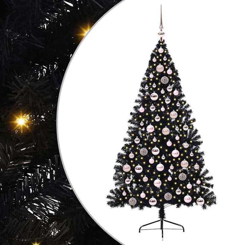 Afbeelding laden in galerijviewer, Vidaxl kunstmatig voorverlicht kerstboom met 300 led zwart 180 cm pvc