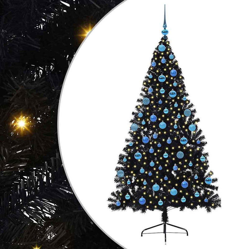 ギャラリービューアに画像をロードする, Vidaxl kunstmatig voorverlicht kerstboom met 300 led zwart 180 cm pvc