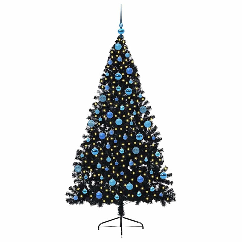 ギャラリービューアに画像をロードする, Vidaxl kunstmatig voorverlicht kerstboom met 300 led zwart 180 cm pvc