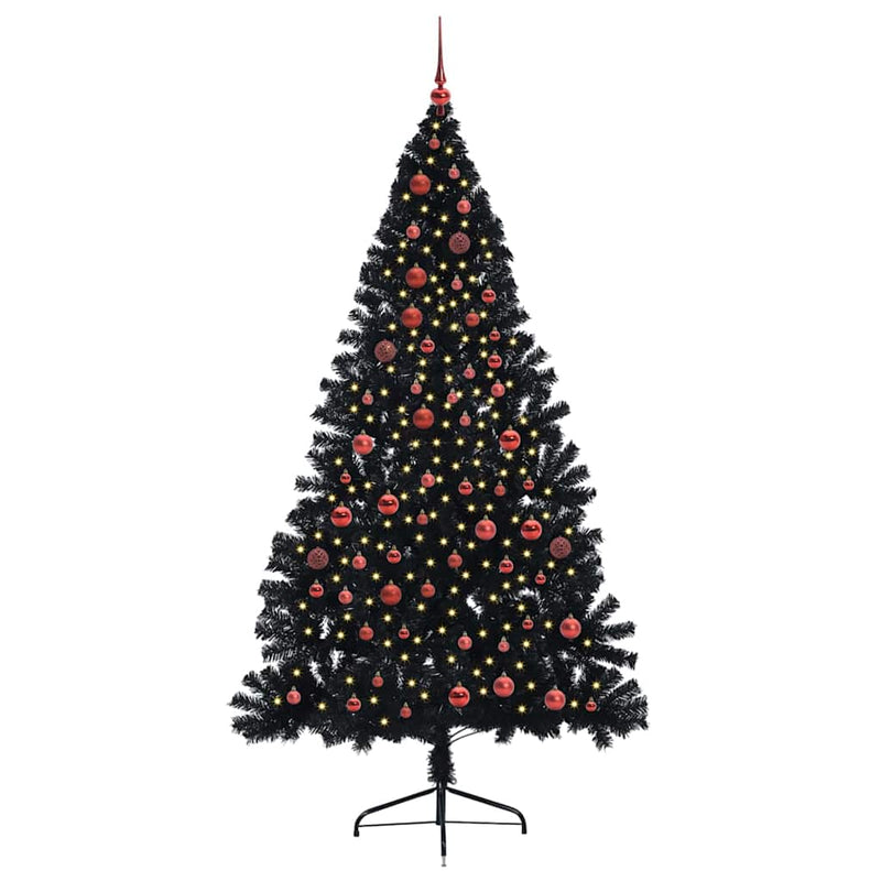 ギャラリービューアに画像をロードする, Vidaxl kunstmatig voorverlicht kerstboom met 300 led zwart 210 cm pvc