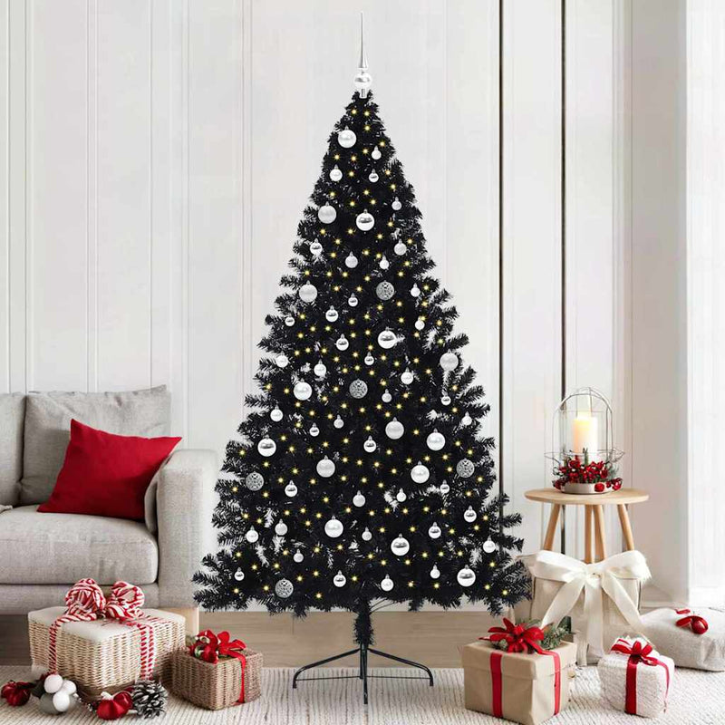 Afbeelding laden in galerijviewer, Vidaxl kunstmatig voorverlicht kerstboom met 300 led zwart 210 cm pvc