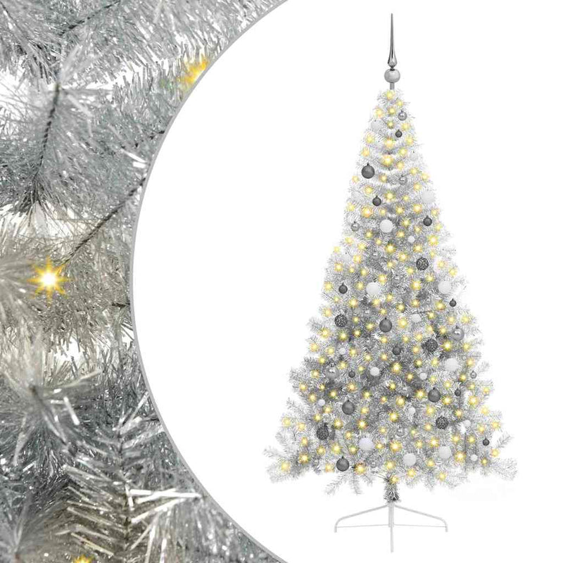 Chargez l'image dans la visionneuse de la galerie, Vidaxl kunstmatig voorverlicht kerstboom met 300 led zilver 210 cm pet