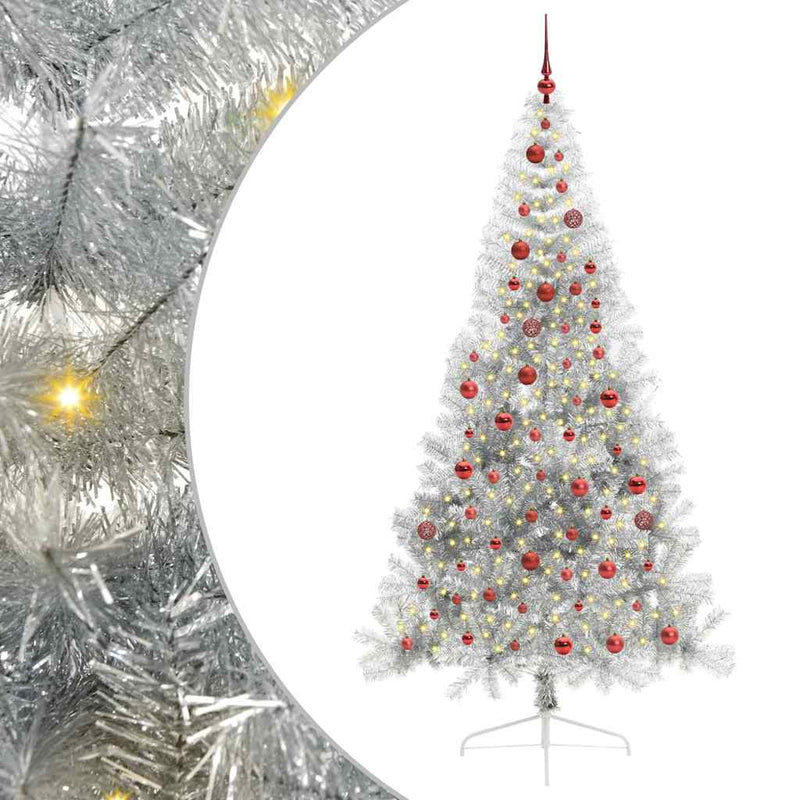 ギャラリービューアに画像をロードする, Vidaxl kunstmatig voorverlicht kerstboom met 300 led zilver 210 cm pet