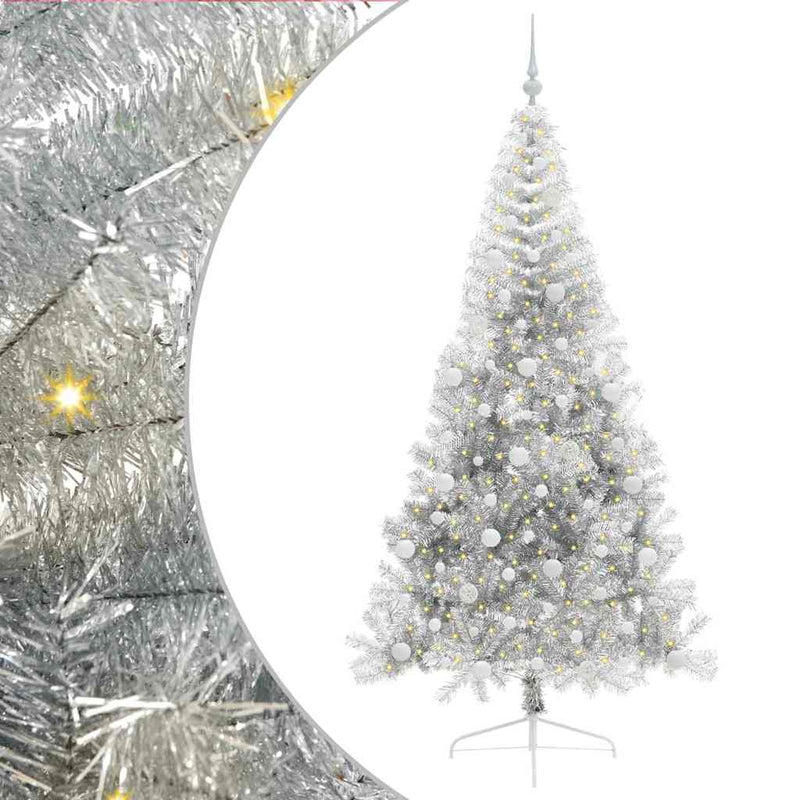ギャラリービューアに画像をロードする, Vidaxl kunstmatig voorverlicht kerstboom met 300 led zilver 210 cm pet