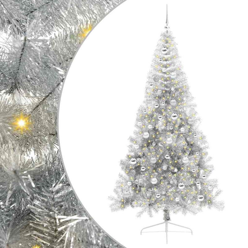 ギャラリービューアに画像をロードする, Vidaxl kunstmatig voorverlicht kerstboom met 300 led zilver 210 cm pet