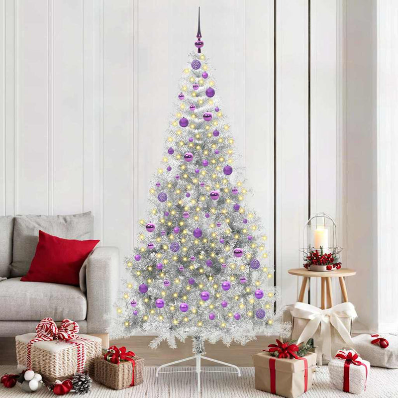 ギャラリービューアに画像をロードする, Vidaxl kunstmatig voorverlicht kerstboom met 300 led zilver 210 cm pet