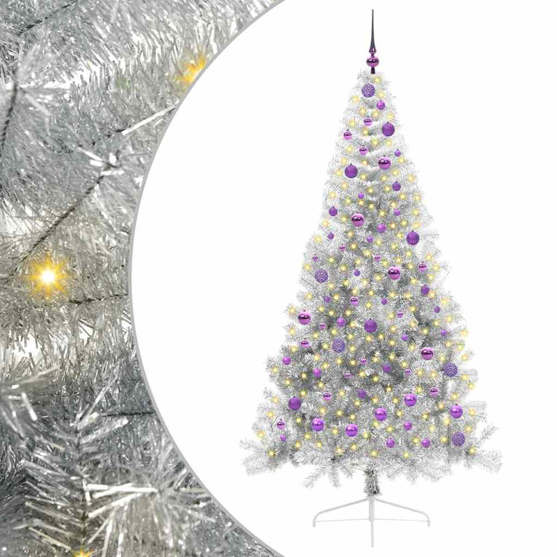 ギャラリービューアに画像をロードする, Vidaxl kunstmatig voorverlicht kerstboom met 300 led zilver 210 cm pet