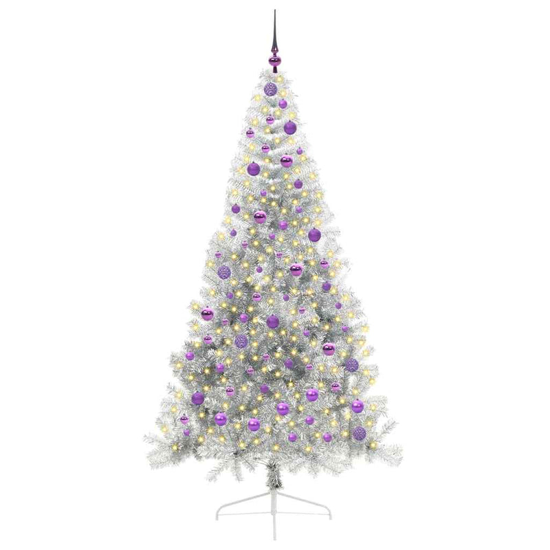 ギャラリービューアに画像をロードする, Vidaxl kunstmatig voorverlicht kerstboom met 300 led zilver 210 cm pet