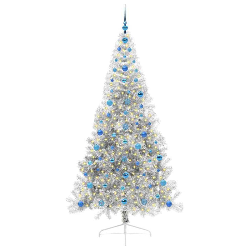 ギャラリービューアに画像をロードする, Vidaxl kunstmatig voorverlicht kerstboom met 300 led zilver 210 cm pet