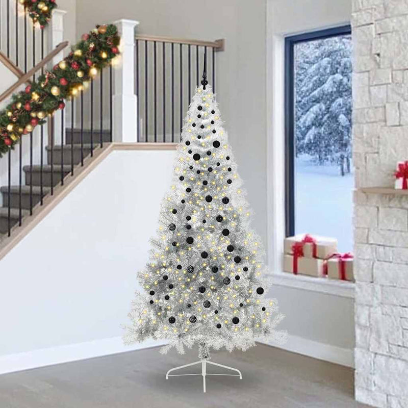 ギャラリービューアに画像をロードする, Vidaxl kunstmatig voorverlicht kerstboom met 300 led zilver 240 cm pet