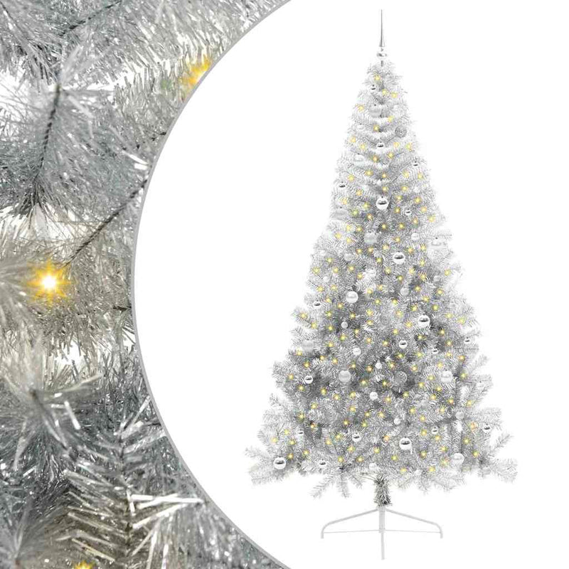 Chargez l'image dans la visionneuse de la galerie, Vidaxl kunstmatig voorverlicht kerstboom met 300 led zilver 240 cm pet