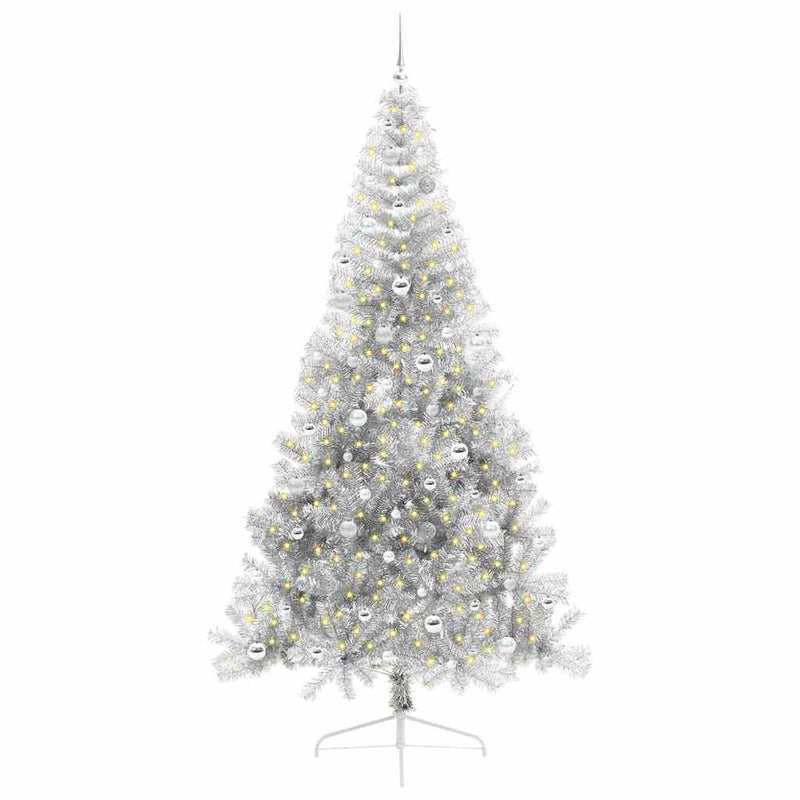 Chargez l'image dans la visionneuse de la galerie, Vidaxl kunstmatig voorverlicht kerstboom met 300 led zilver 240 cm pet
