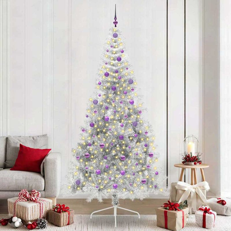 Chargez l'image dans la visionneuse de la galerie, Vidaxl kunstmatig voorverlicht kerstboom met 300 led zilver 240 cm pet