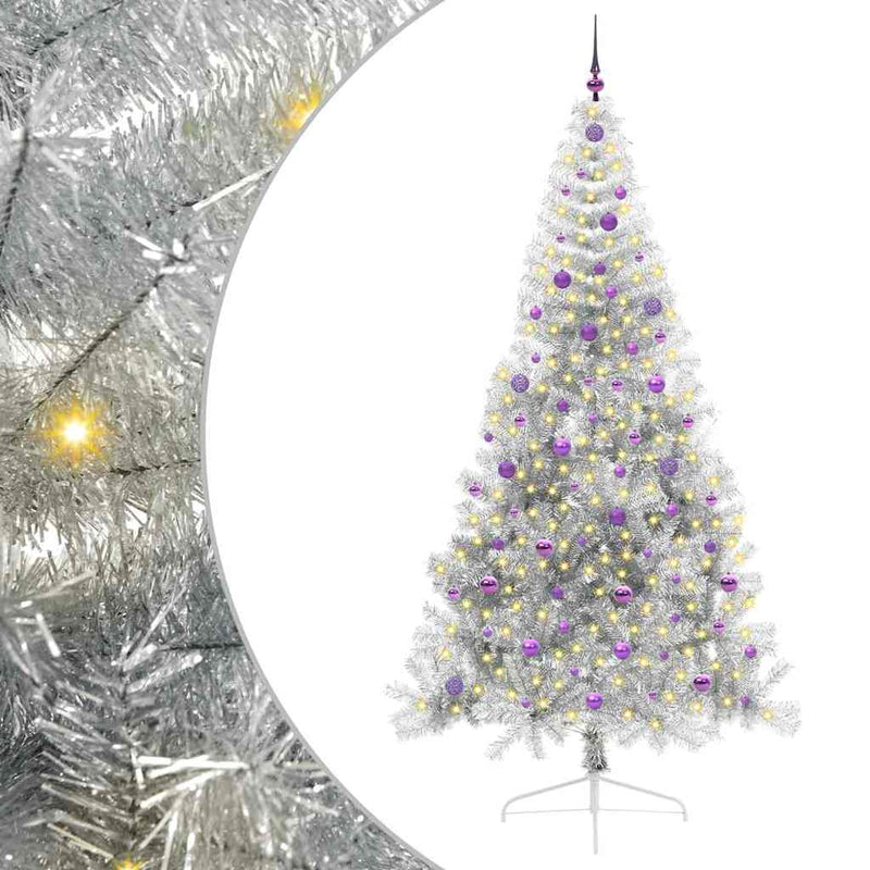 Chargez l'image dans la visionneuse de la galerie, Vidaxl kunstmatig voorverlicht kerstboom met 300 led zilver 240 cm pet
