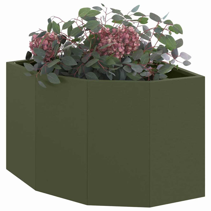 Afbeelding laden in galerijviewer, Vidaxl hoek plantbak olijfgroen 45 x 45 x 35 cm staal