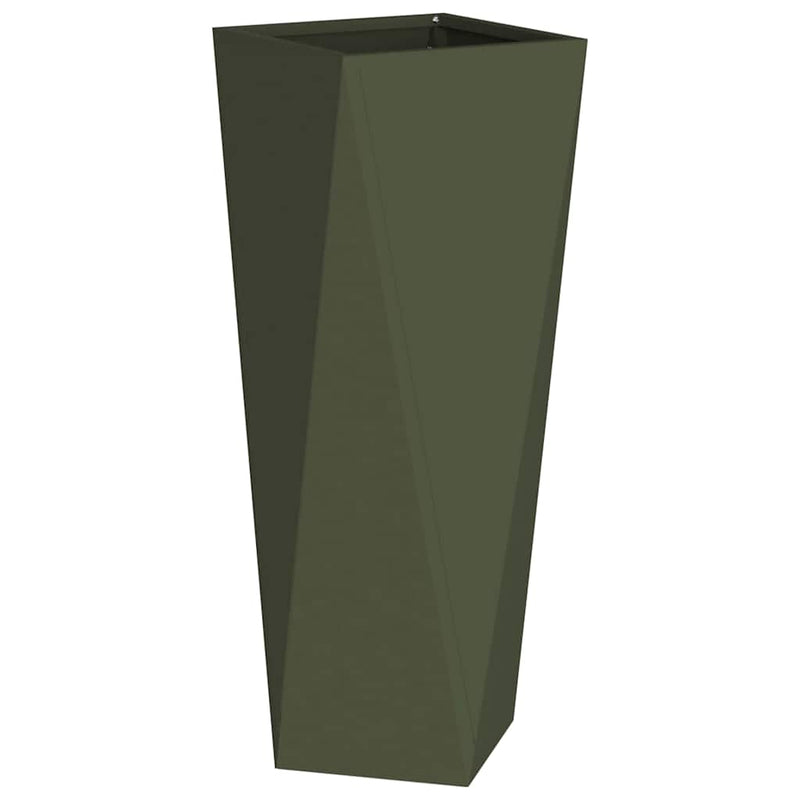 Afbeelding laden in galerijviewer, Vidaxl plantenbak olijf groen 30 x 30 x 75 cm staal