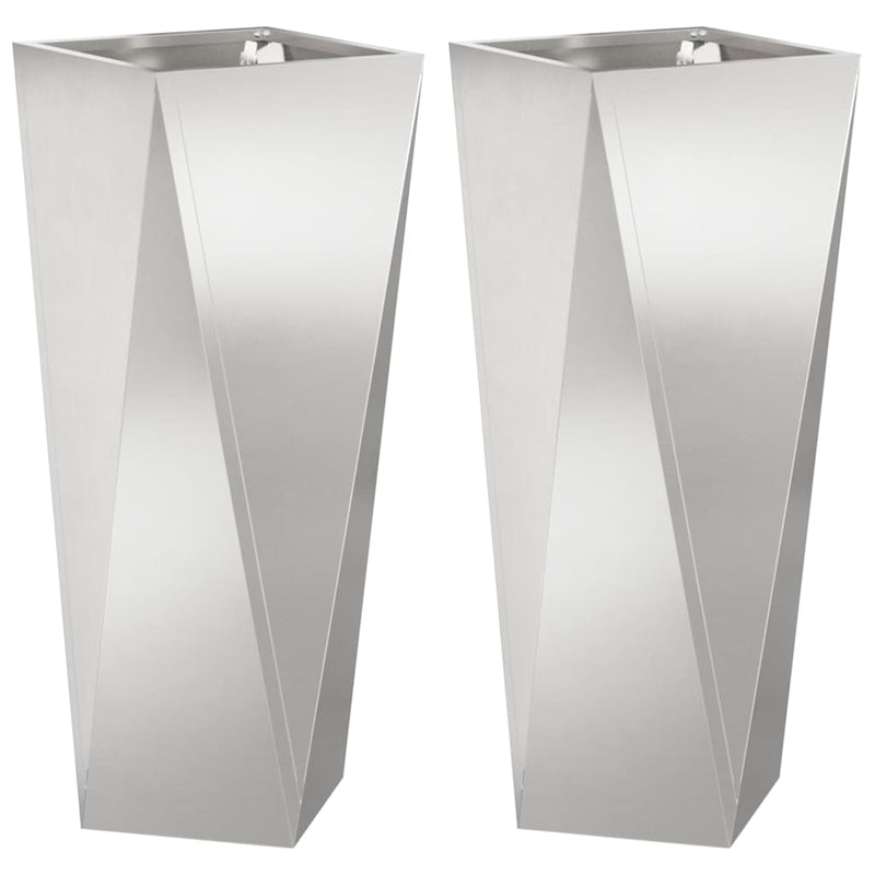 Afbeelding laden in galerijviewer, Vidaxl plantenbak 2 pcs zilver 30 x 30 x 75 cm roestvrij staal