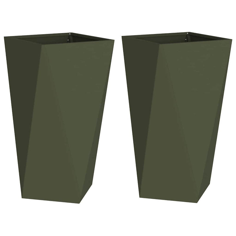 ギャラリービューアに画像をロードする, Vidaxl plantenbak 2 pcs olijf groen 40 x 40 x 75 cm staal