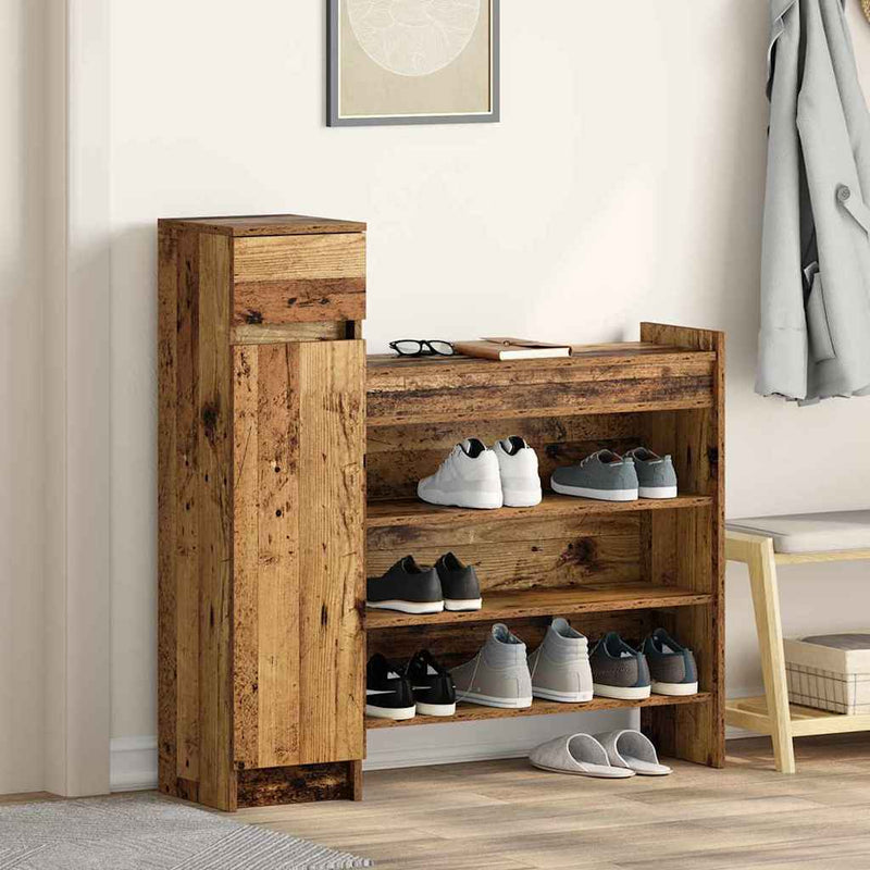 Afbeelding laden in galerijviewer, Vidaxl schoenenkast met lade oudhout 100,5 x 28 x 100 cm bewerkt hout