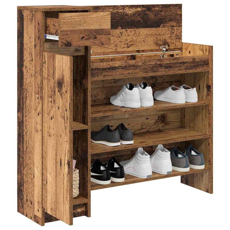 Afbeelding laden in galerijviewer, Vidaxl schoenenkast met lade oudhout 100,5 x 28 x 100 cm bewerkt hout