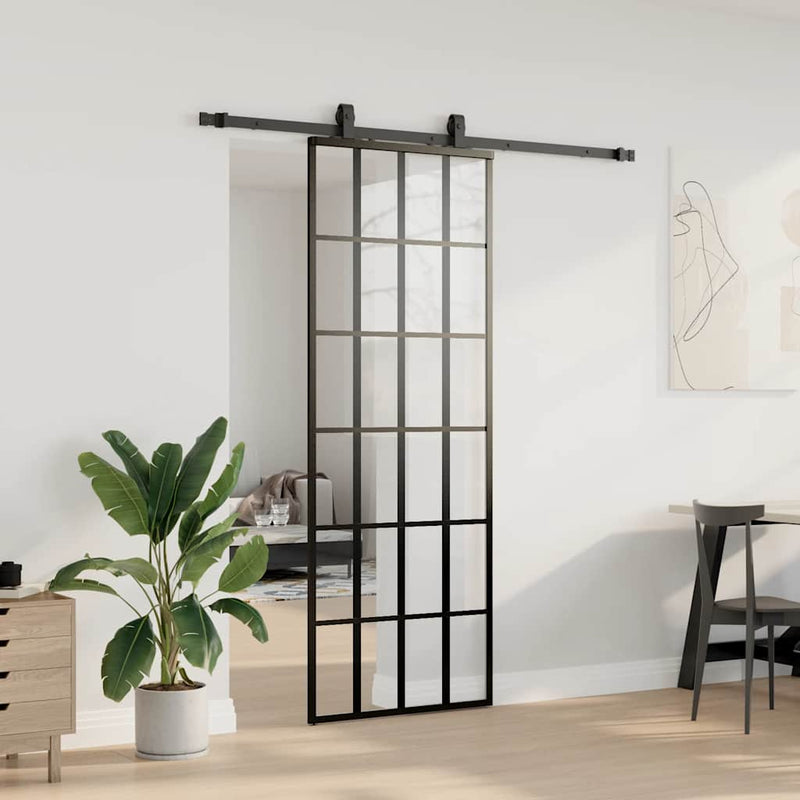 ギャラリービューアに画像をロードする, Vidaxl schuifdeur met beslagset 76x205 cm esg glas zwart