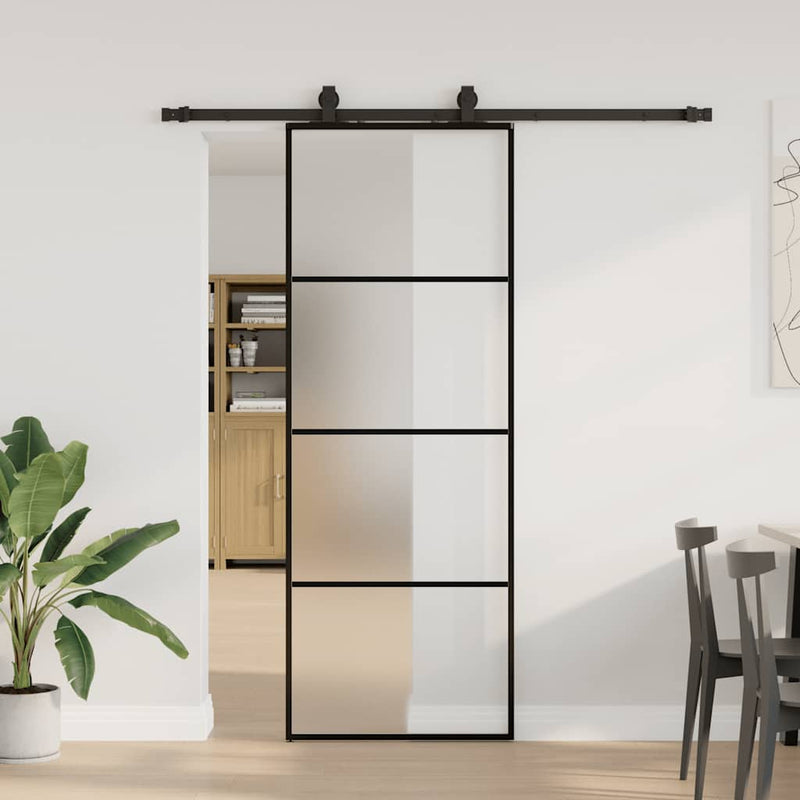 ギャラリービューアに画像をロードする, Vidaxl schuifdeur met beslagset 76x205 cm esg glas zwart