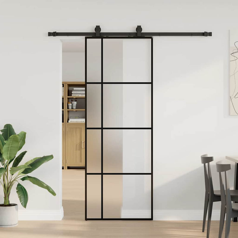 ギャラリービューアに画像をロードする, Vidaxl schuifdeur met beslagset 76x205 cm esg glas zwart