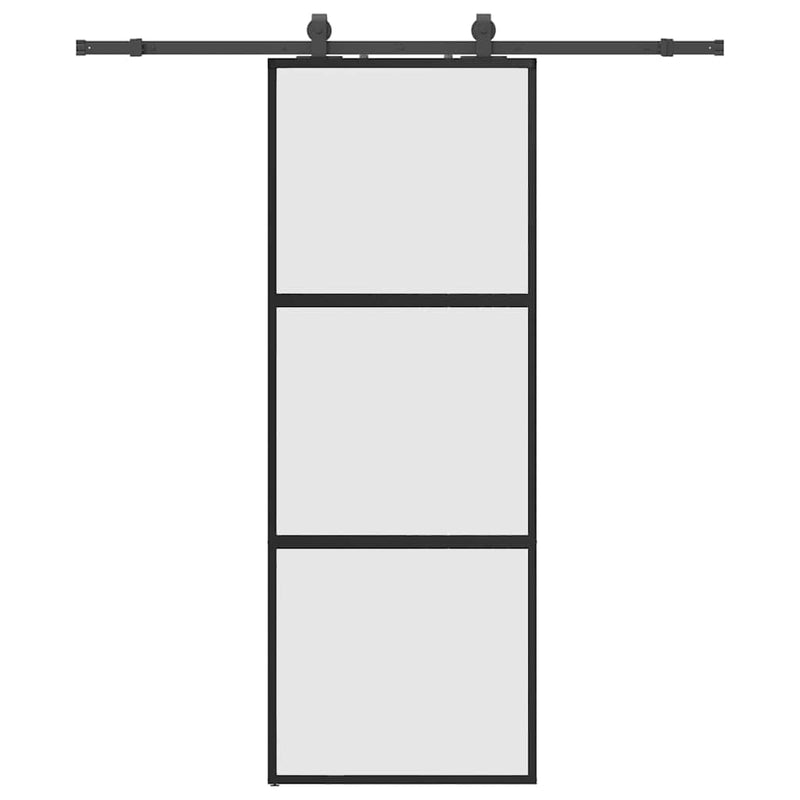 Afbeelding laden in galerijviewer, Vidaxl schuifdeur met beslagset 76x205 cm gehard glas zwart