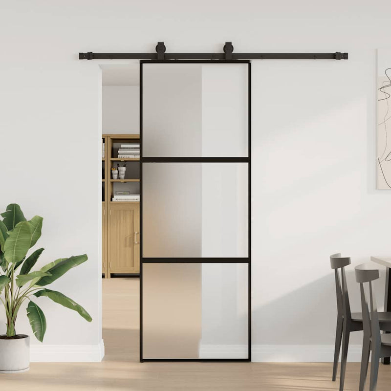 Afbeelding laden in galerijviewer, Vidaxl schuifdeur met beslagset 76x205 cm gehard glas zwart