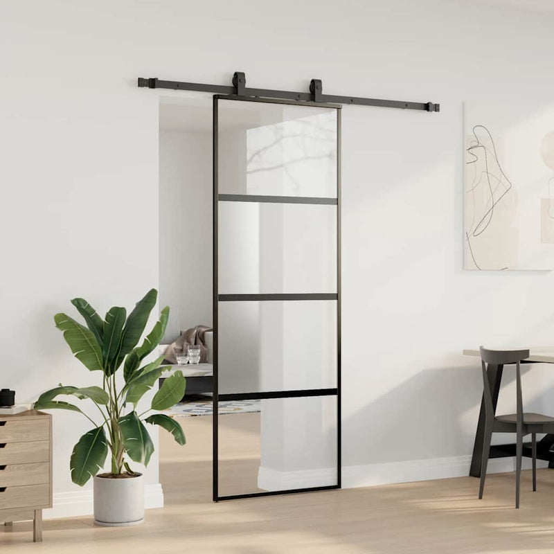 Afbeelding laden in galerijviewer, Vidaxl schuifdeur met beslagset 76x205 cm gehard glas zwart