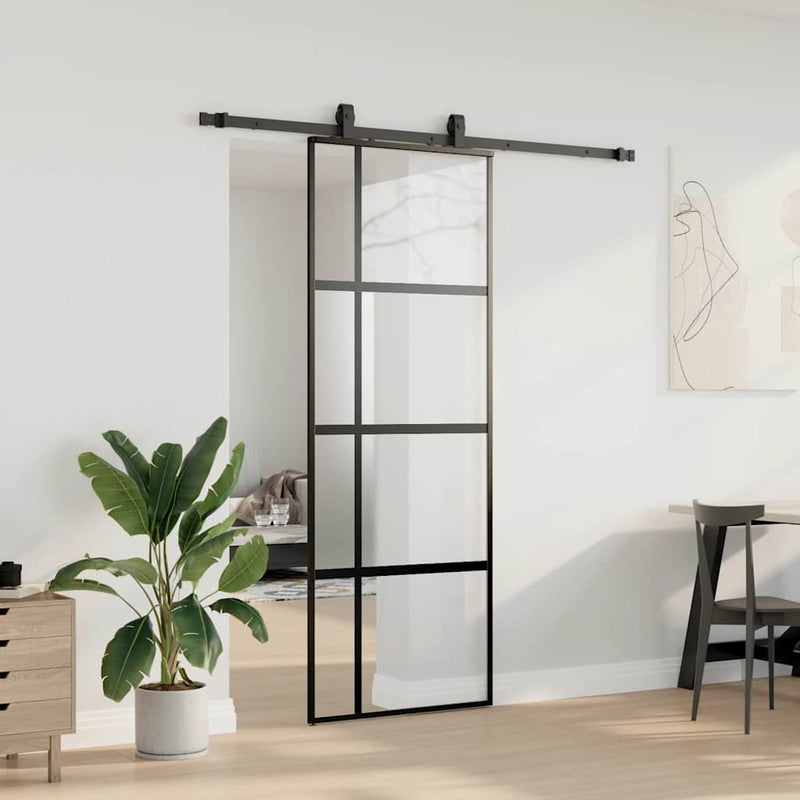 Afbeelding laden in galerijviewer, Vidaxl schuifdeur met beslagset 76x205 cm gehard glas zwart