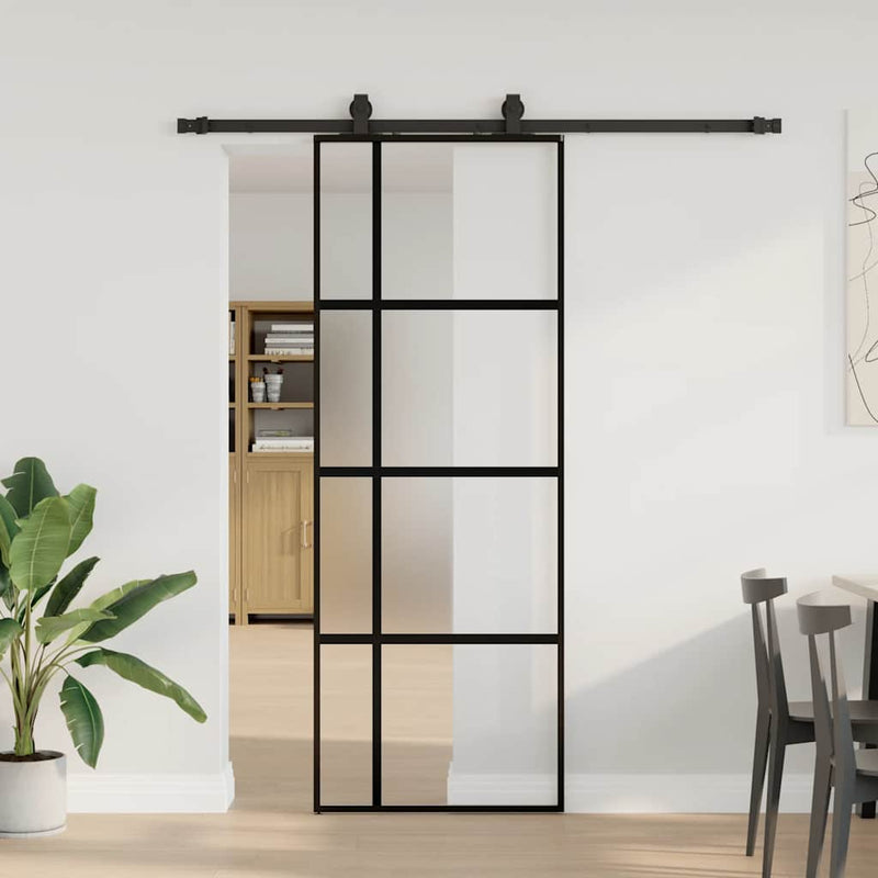 Afbeelding laden in galerijviewer, Vidaxl schuifdeur met beslagset 76x205 cm gehard glas zwart