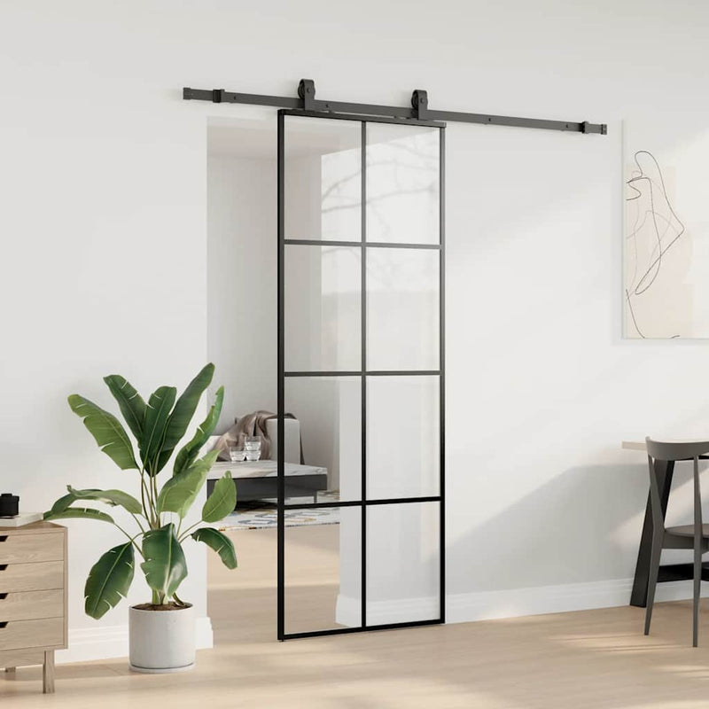 Afbeelding laden in galerijviewer, Vidaxl schuifdeur met beslagset 76x205 cm esg glas zwart