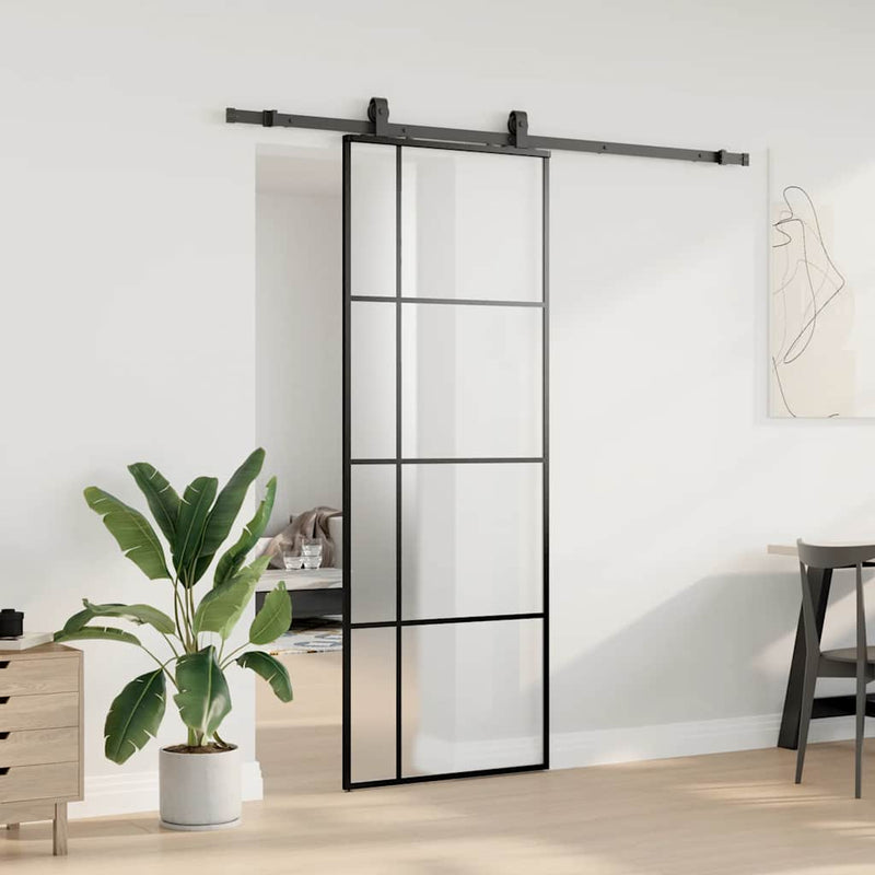 Chargez l'image dans la visionneuse de la galerie, Vidaxl schuifdeur met beslagset 76x205 cm esg glas zwart