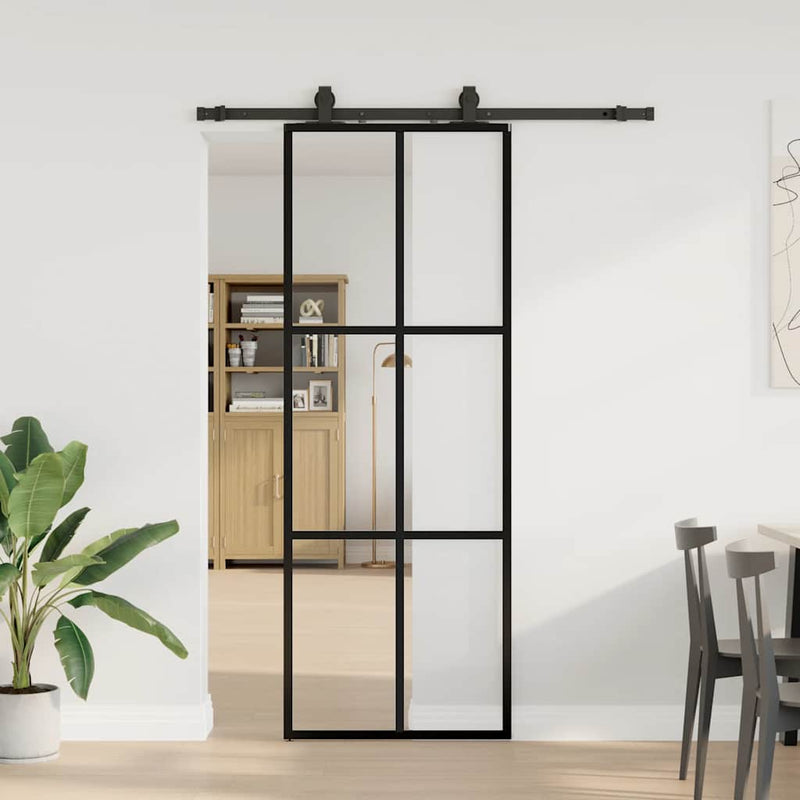 Chargez l'image dans la visionneuse de la galerie, Vidaxl schuifdeur met beslagset 76x205 cm esg glas zwart
