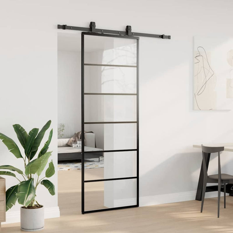 Chargez l'image dans la visionneuse de la galerie, Vidaxl schuifdeur met beslagset 76x205 cm esg glas zwart