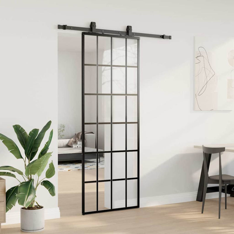 Chargez l'image dans la visionneuse de la galerie, Vidaxl schuifdeur met beslagset 76x205 cm esg glas zwart