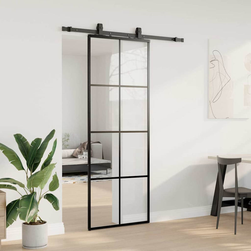 Chargez l'image dans la visionneuse de la galerie, Vidaxl schuifdeur met beslagset 76x205 cm esg glas zwart