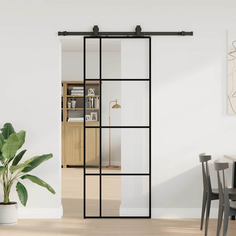 Chargez l'image dans la visionneuse de la galerie, Vidaxl schuifdeur met beslagset 76x205 cm esg glas zwart