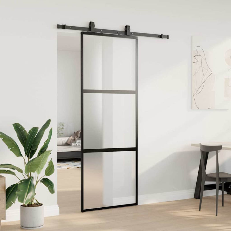 Chargez l'image dans la visionneuse de la galerie, Vidaxl schuifdeur met beslagset 76x205 cm gehard glas zwart