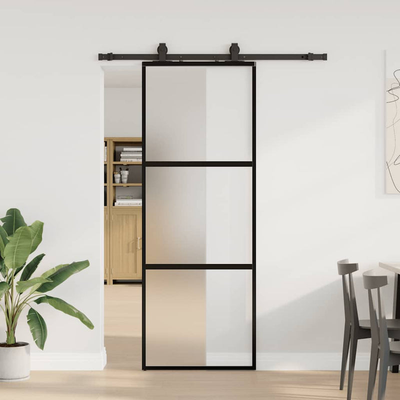 Chargez l'image dans la visionneuse de la galerie, Vidaxl schuifdeur met beslagset 76x205 cm gehard glas zwart