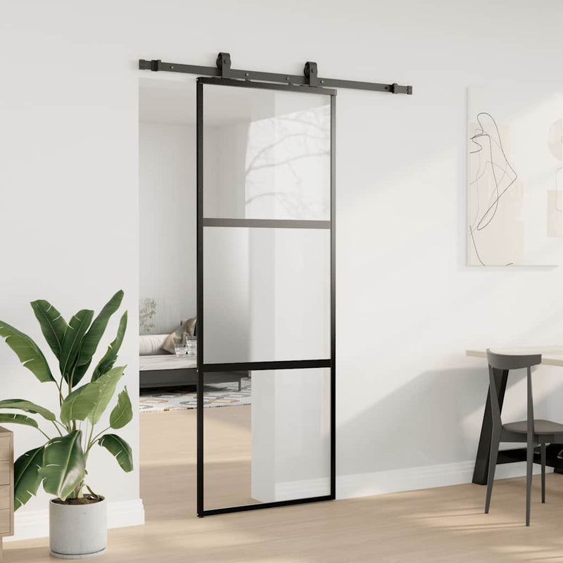 Chargez l'image dans la visionneuse de la galerie, Vidaxl schuifdeur met beslagset 76x205 cm gehard glas zwart
