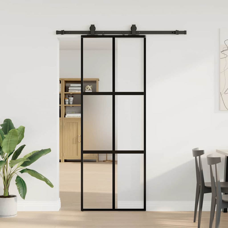 Chargez l'image dans la visionneuse de la galerie, Vidaxl schuifdeur met beslagset 76x205 cm gehard glas zwart